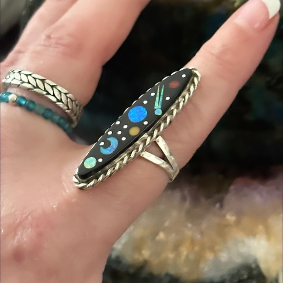 Sold ❤️ Navajo galaxy inlay starry nights sterling silver ring - Picture 5 of 10